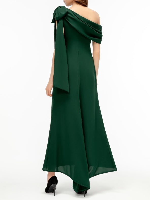 Dark Green Formal Prom Dress for Women One Shoulder Party Dress for Wedding Guest